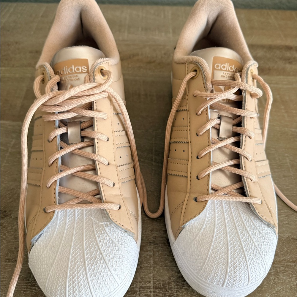 Tan/nude Adidas sneakers barely worn.